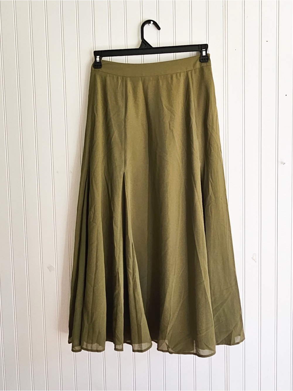 Commense Army Green Chiffon Flared Midi Skirt S